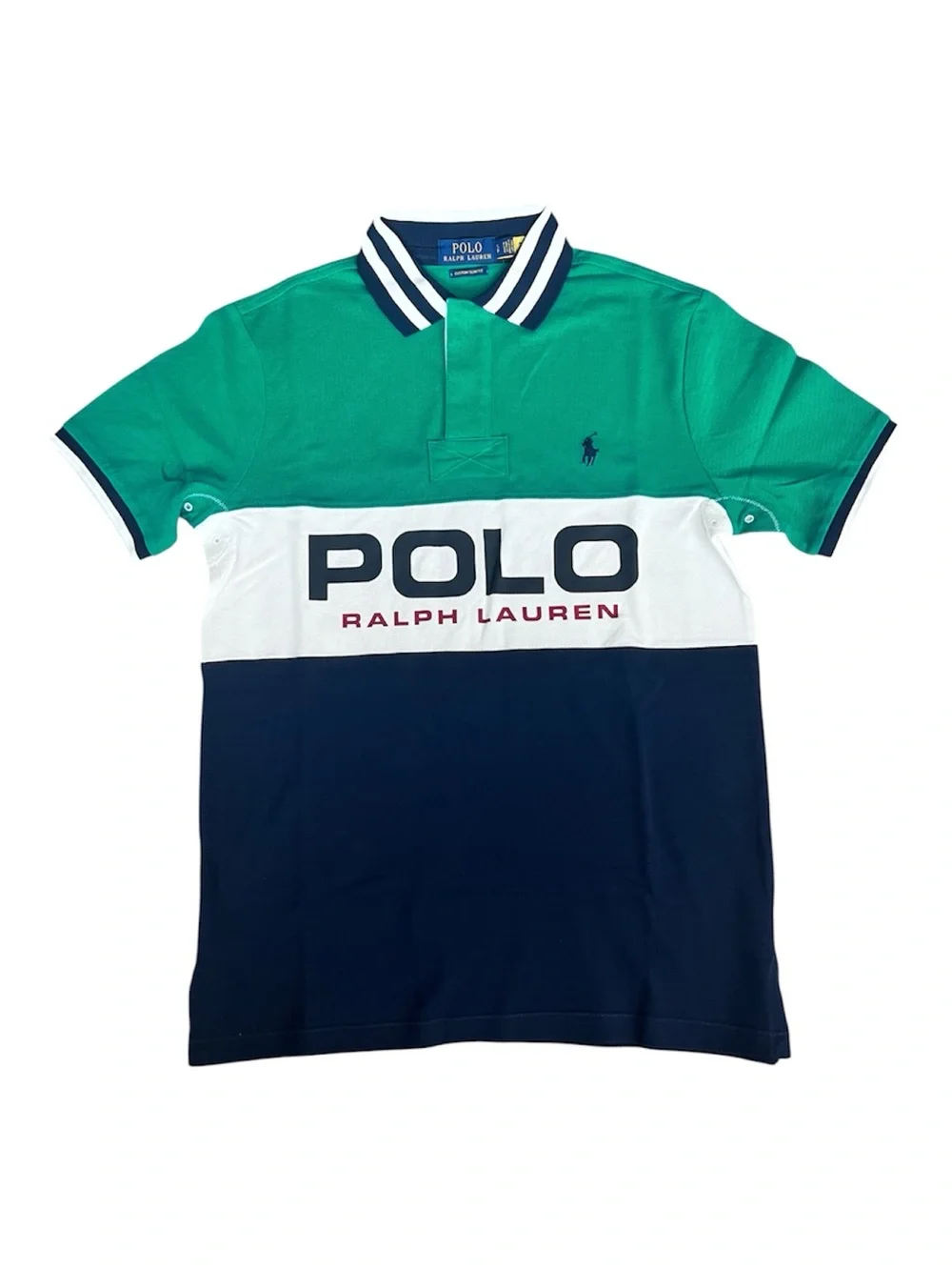 Polo by Ralph Lauren Green White Navy Block Logo Polo Shirt